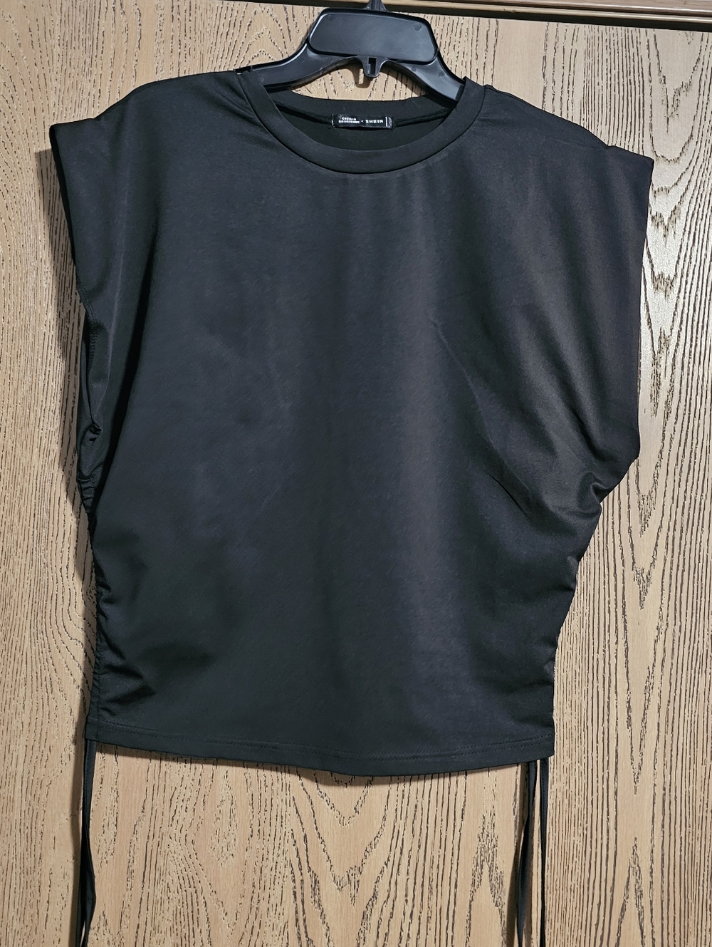 SHEIN Black Short-Sleeve Tee with Side Drawstrings